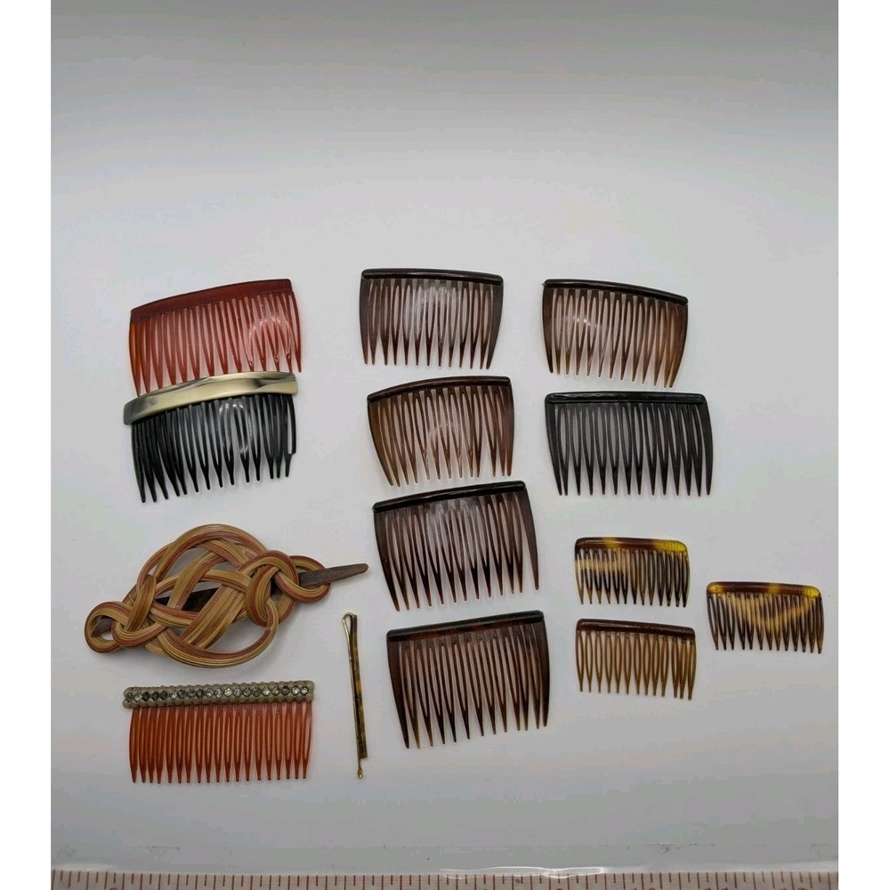 Vintage Goody USA Side Hair Combs Lot Pin Brown Marble Tortoise 1.75"‎ USA Mini